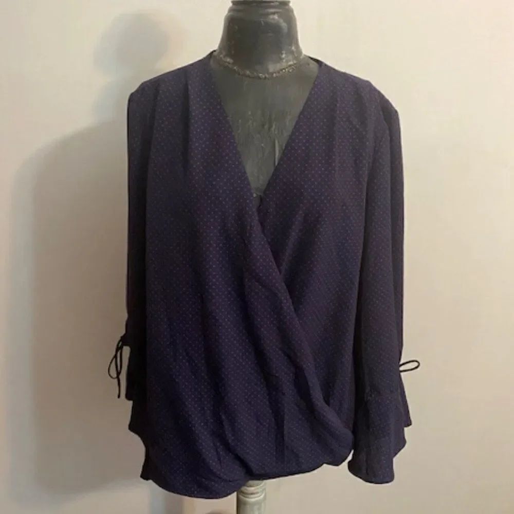 She + Sky Blue/Pink Polka dot Hi-Low Hem wrap front tunic, size 1XL